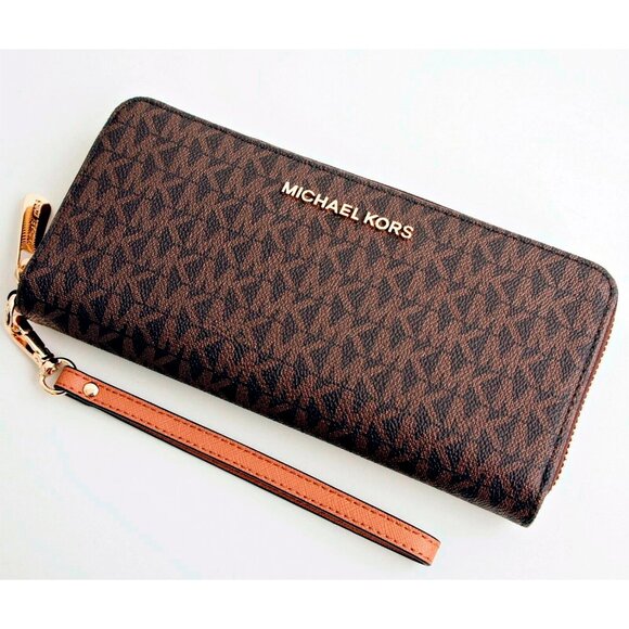 S Michael Kors Large Continental Wallet Signature Brown 35F8GTVT3B Wristlet - Picture 1 of 11
